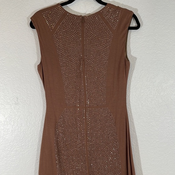 ESLEY Brown Sleeveless Mini Dress Studs Detailing Down The Front & Back Medium - Picture 5 of 8